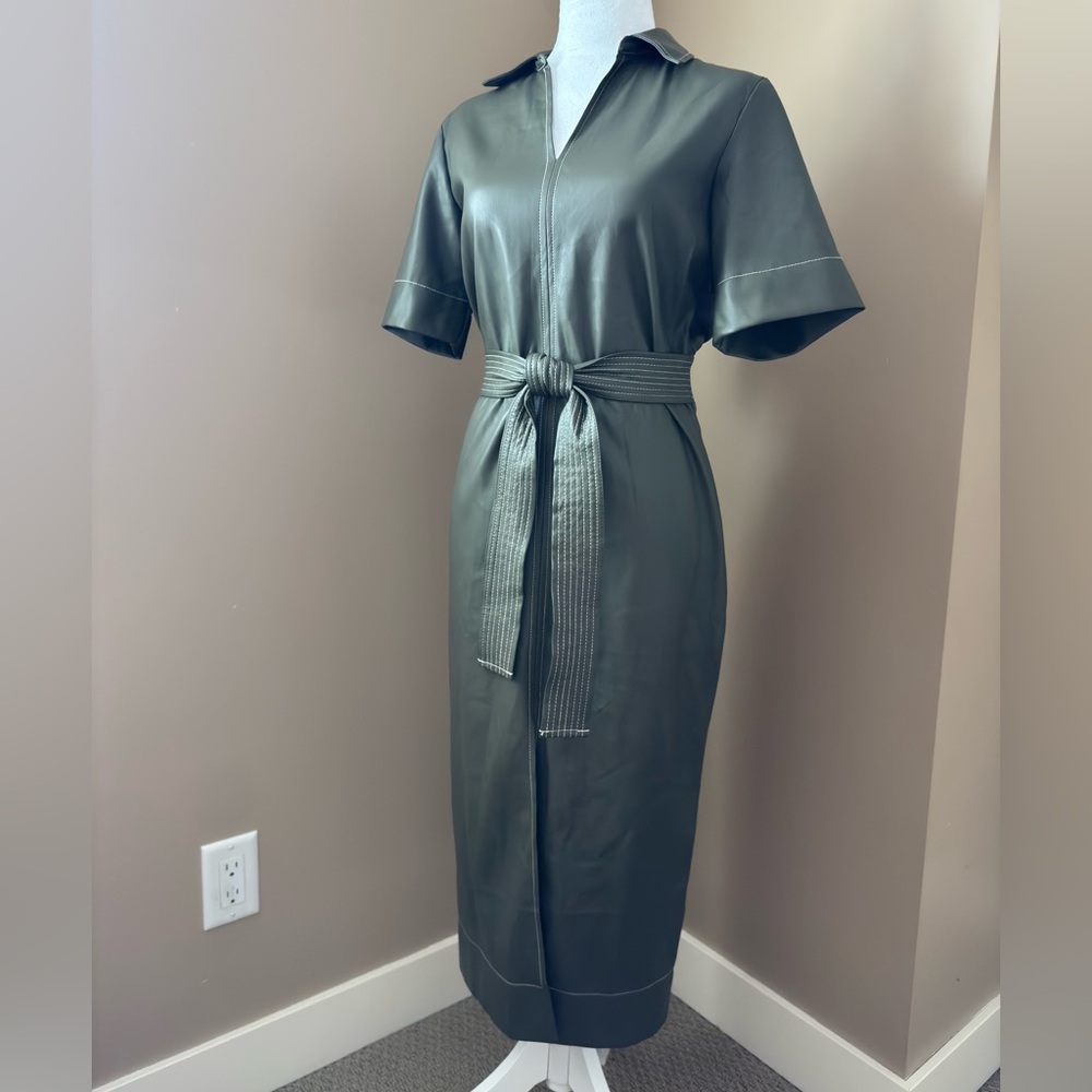 SFERRA Olive Green Belted Shirt Midi Dress